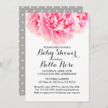 Pink Gray Peony Baby Shower invita