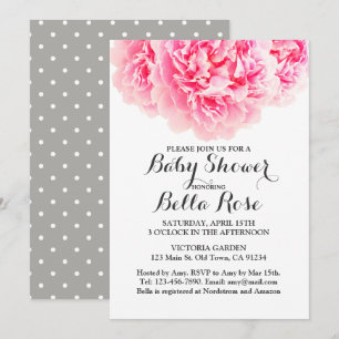 Invitación Pink Gray Peony Baby Shower invita