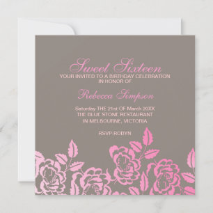 Invitación Pink & Gray Rose Petal Sweet 16 Birthday Invite