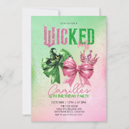 Invitación Pink & green Bow magical Birthday Party