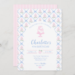 Invitación Pink Green Hydrangea Blue Bow Trellis