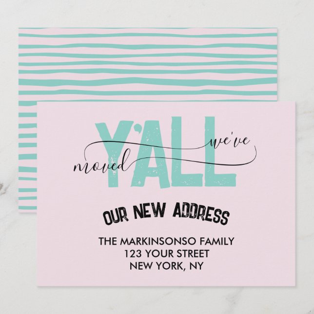 Invitación Pink Green We Moved Y'all Moving Announcement (Anverso / Reverso)