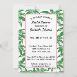 Invitación Pink Green White Palm Tree Summer Shower Party
