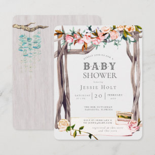 Invitación Pink & Grey Boho Coastal Beach Baby Shower