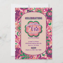 Invitación Pink Groovy Psychedelic años 60 s cumpleaños flora