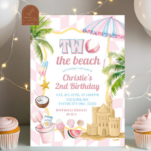 Invitación Pink Groovy Two the Beach 2º Fiesta de cumpleaños