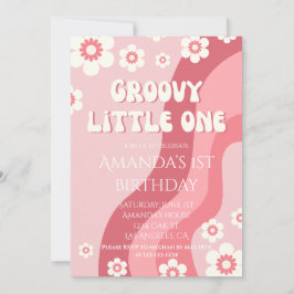 Invitación Pink Groovy Un Chica de los 70 Retro Primer cumple