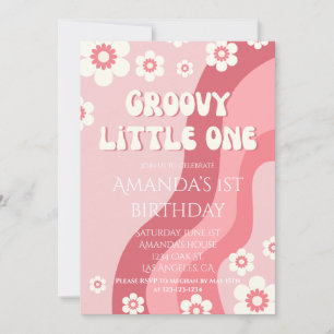 Invitación Pink Groovy Un Chica de los 70 Retro Primer cumple