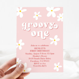 Invitación Pink Groovy Un Primer Día Retro Daisy