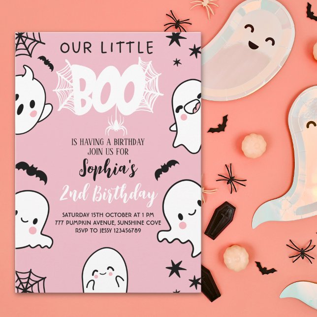 Invitación Pink Halloween Birthday 2nd – Our Little Boo (Subido por el creador)