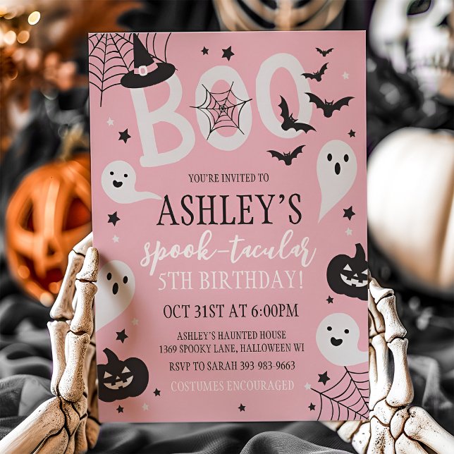 Invitación Pink Halloween Birthday Invitation (Pink Halloween Birthday Invitation)
