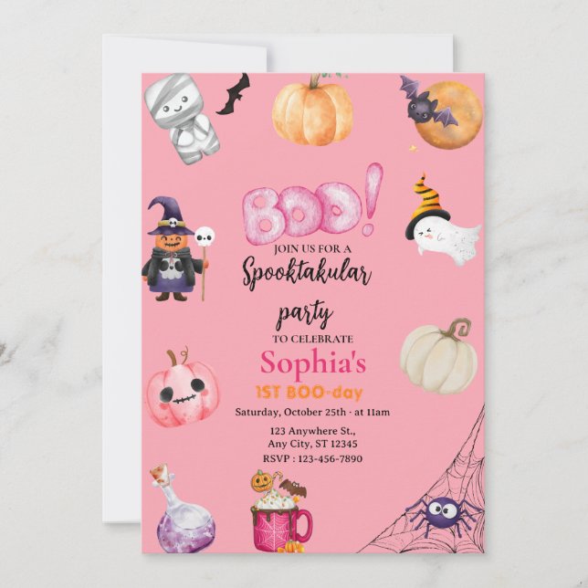 Invitación Pink Halloween Spooky One 1st Birthday Party (Anverso)