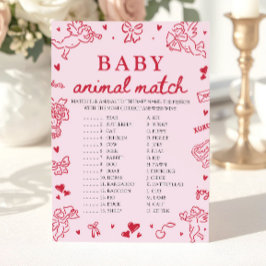 Invitación Pink Hand Drawn Baby Animal Match Baby Shower Game