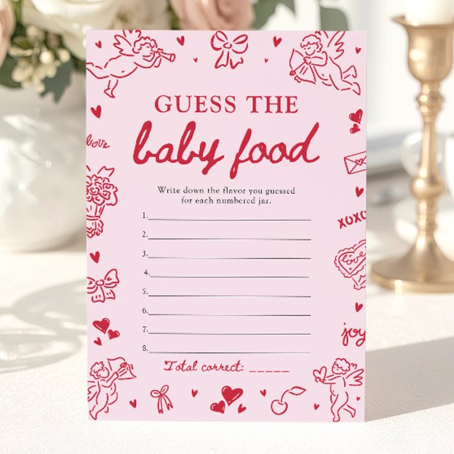 Invitación Pink Hand Drawn Baby Shower Guess The Baby Food (Pink Hand Drawn Baby Shower Guess The Baby Food Game)