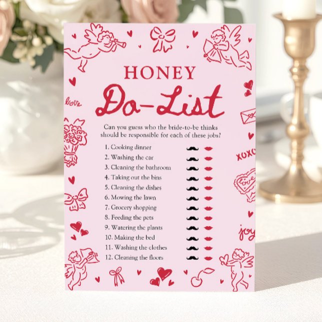 Invitación Pink Hand Drawn Honey Do List Bridal Shower Game (Pink Hand Drawn Honey Do List Bridal Shower Game)