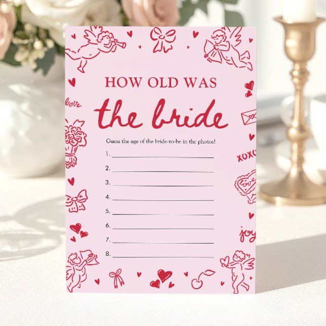Invitación Pink Hand Drawn How Old Was The Bride Game  (Pink Hand Drawn How Old Was The Bride Game)