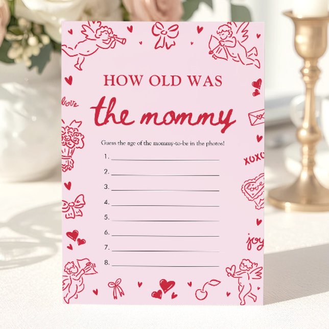 Invitación Pink Hand Drawn How Old Was The Mommy Game  (Pink Hand Drawn How Old Was The Mommy Game)