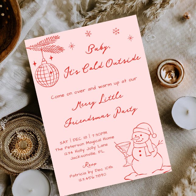 Invitación Pink Hand Drawn Snowman Friendmas Christmas Party (Subido por el creador)