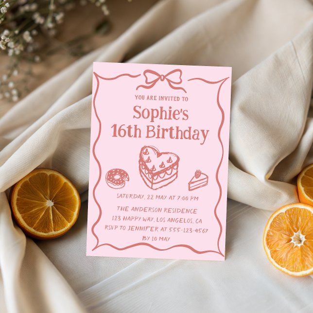 Invitación Pink Hand-Drawn Sweets Sweet 16 Birthday  (Subido por el creador)