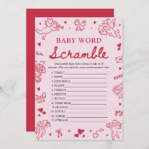 Pink Hand Drawn Valentine Baby Word Scramble Game