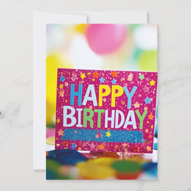 Invitación Pink Happy Birday Rótulo con la fiesta de cumpleañ (Anverso)