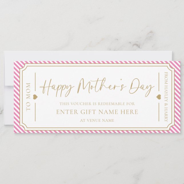 Invitación Pink Happy Mother's Day Gift Voucher Card (Anverso)