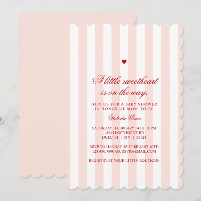 Invitación Pink Heart A Little Sweetheart Baby Shower (Anverso / Reverso)