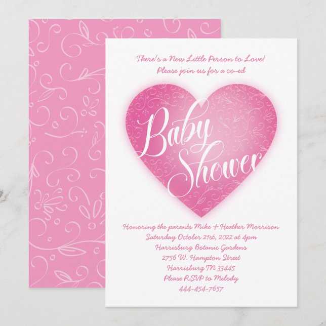 Invitación Pink Heart Baby Shower (Anverso / Reverso)