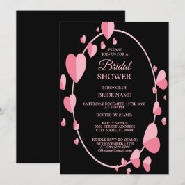 Invitación Pink Heart Black Geometric Bridal Shower Party