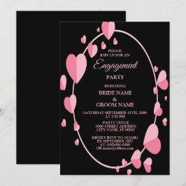 Invitación Pink Heart Black Geometric Engagement Party