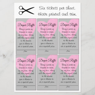Invitación Pink Heart Diaper Raffle Pequeño Chica Baby Shower
