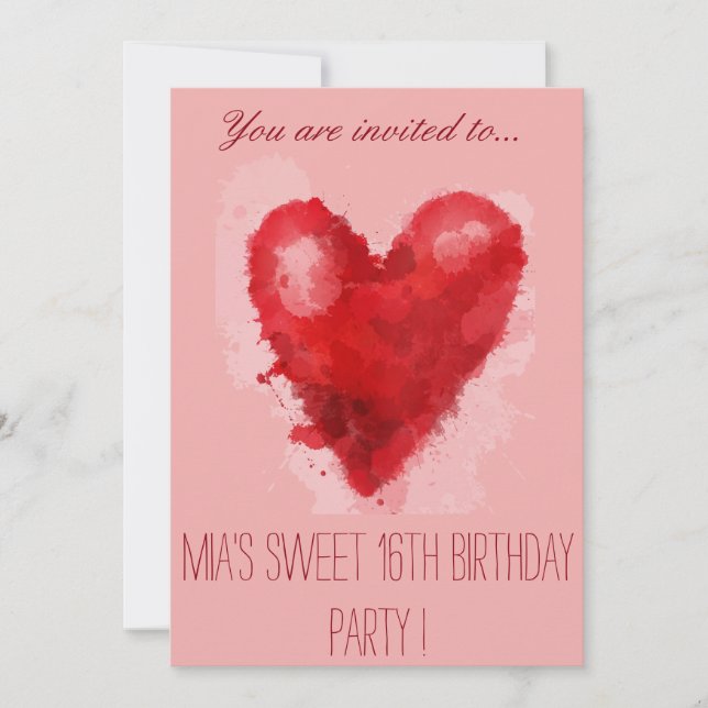 Invitación Pink Heart dulce fiesta de cumpleaños 16 (Anverso)