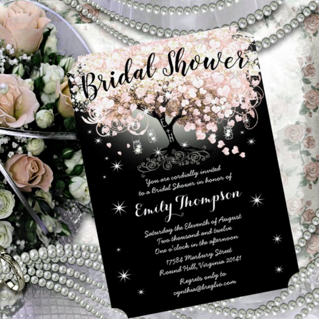 Invitación Pink Heart Leaf Tree Bridal Shower (Subido por el creador)