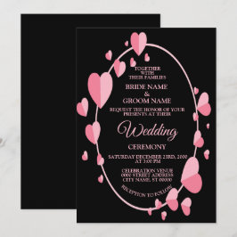 Invitación Pink Heart Pattern Black Geometric Elegant Wedding