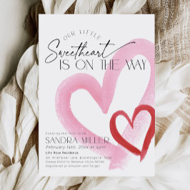 Invitación Pink Heart Valentine Little Sweetheart Baby Shower