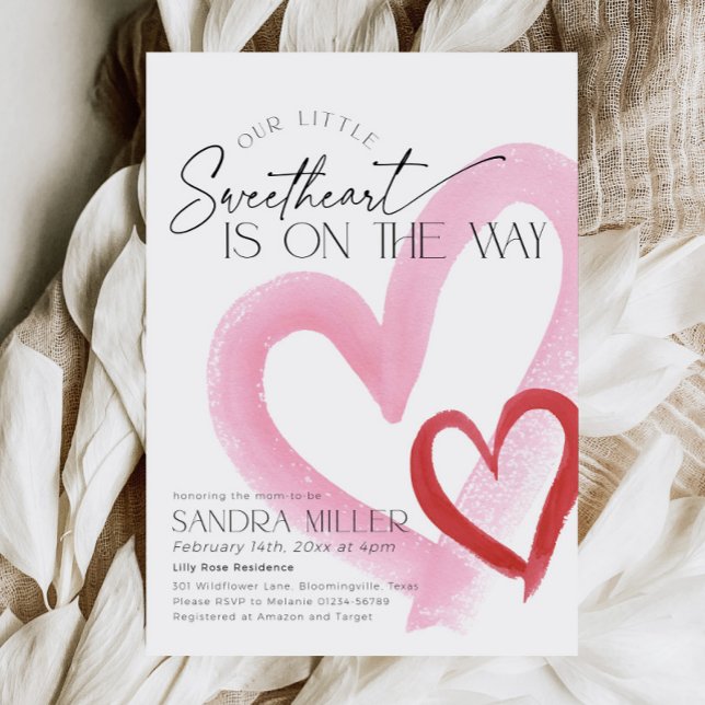 Invitación Pink Heart Valentine Little Sweetheart Baby Shower (Little Sweetheart Baby Shower invitation for valentines day)