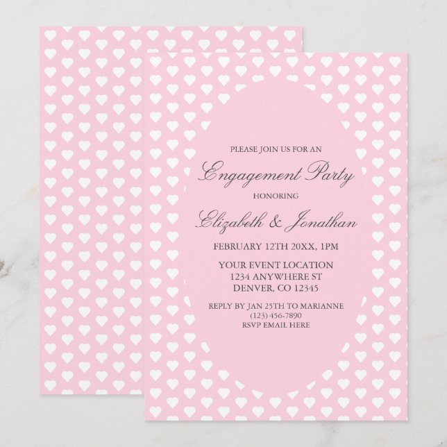 Invitación Pink Hearts Engagement Party (Anverso / Reverso)