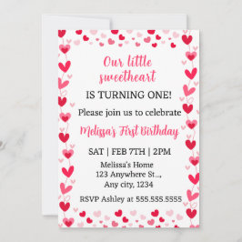 Invitación Pink Hearts Our Little Sweetheart Birthday Invite 