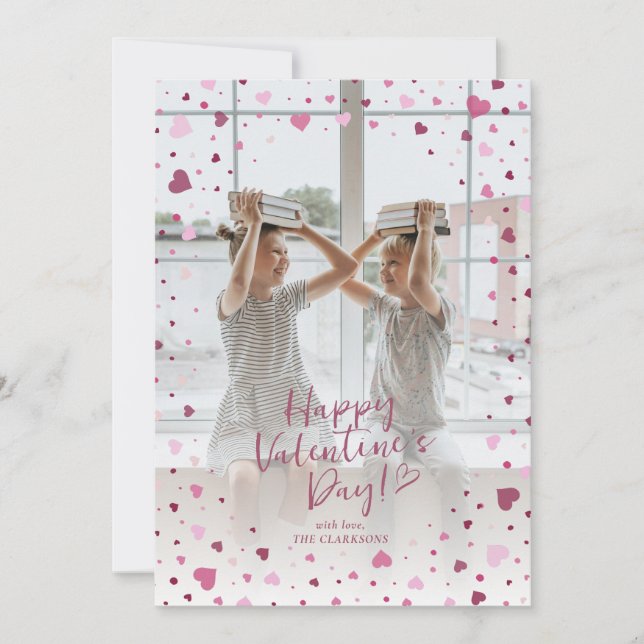 Invitación Pink Hearts Overlay Valentine’s Day Photo Card (Anverso)