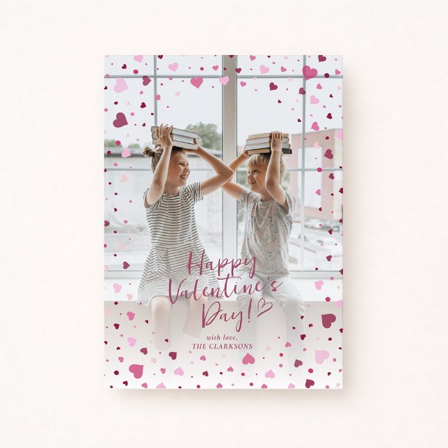 Invitación Pink Hearts Overlay Valentine’s Day Photo Card (Subido por el creador)