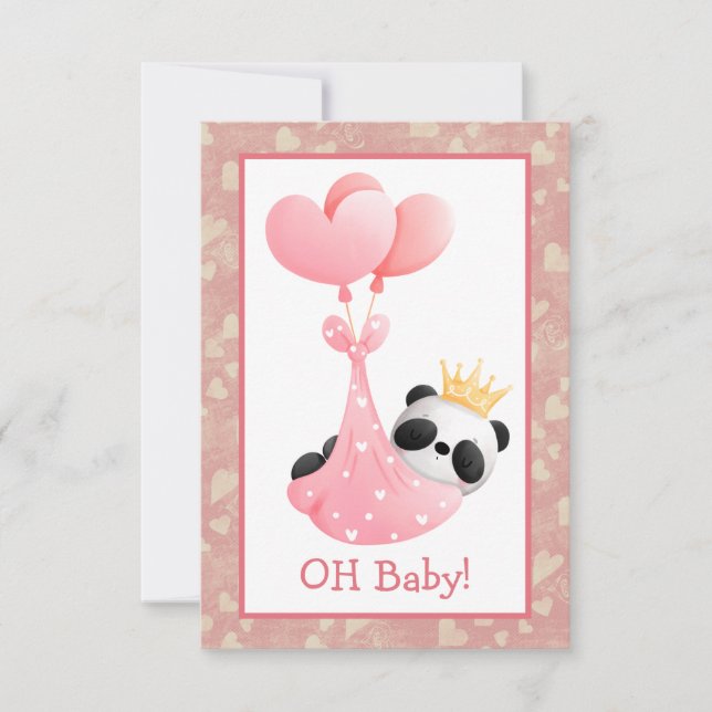 Invitación Pink Hearts Panda Bear Baby Shower (Anverso)