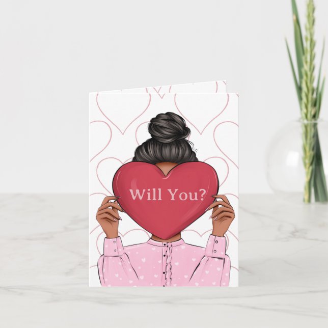 Invitación Pink Hearts Valentine's Bridesmaid Proposal Card (Anverso)