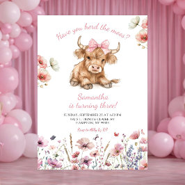 Invitación Pink Heifer Bull Floral Birthday Invitation