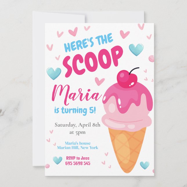 Invitación Pink Here s the scoop Kids Birthday Invitation (in (Anverso)