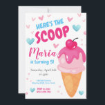 Invitación Pink Here s the scoop Kids Birthday Invitation (in<br><div class="desc">Haz que el cumpleaños de tu hijo sea extra dulce con nuestra invitación de cumpleaños "Here's the Scoop". Esta adorable invitación presenta un divertido tema de helados con deliciosos acentos rosados, perfecto para una celebración de verano. Personalizar con detalles de la fiesta para crear una invitación única y memorable. Ideal...</div>