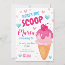 Pink Here s the scoop Kids Birthday Invitation (in
