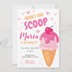 Invitación Pink Here's the scoop Girl Birthday Invitation