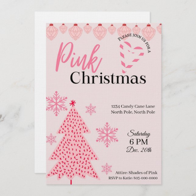 Invitación Pink Holiday Party Invitation (Anverso / Reverso)
