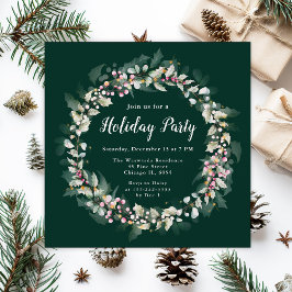 Invitación Pink Holly Wreath Holiday Party