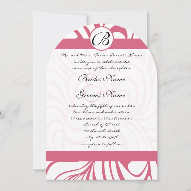 Invitación Pink Honeysuckle Funky Swirls Wedding (Anverso)